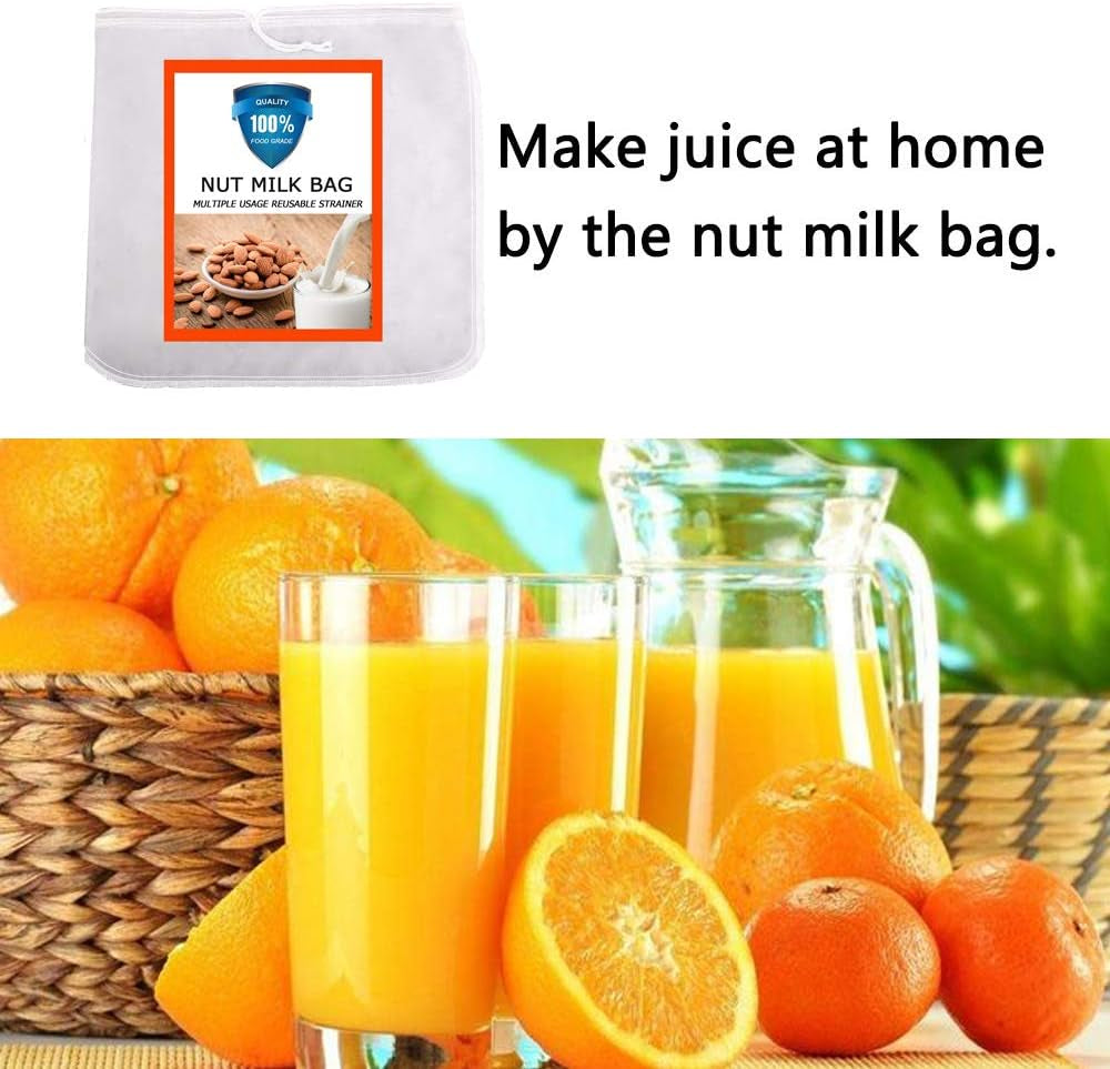 Nut Milk Bag, Pro Quality Multiple Usage Reusable Food Strainer, Cold Brew Coffee Bag Cheese Cloth, Ultra Fine Nylon Mesh Food Grade for Almond/Soy Milk, Juice, Coffee, Tea, 12"X12"