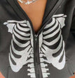 European And American Halloween Skull Print Pullover Hooded Zip Cardigan