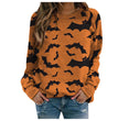 Halloween Pumpkin Head Bat Funny Sweater Women's Round Neck Pullover Print Long Sleeve