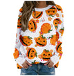 Halloween Pumpkin Head Bat Funny Sweater Women's Round Neck Pullover Print Long Sleeve