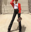 European And American Retro High Waist Bootcut Pants Back Waist Hollow-out Middle Seam Design