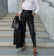 23 Years Fall Winter Fashion Slim PU Leather Waist Skinny Trousers With Pockets