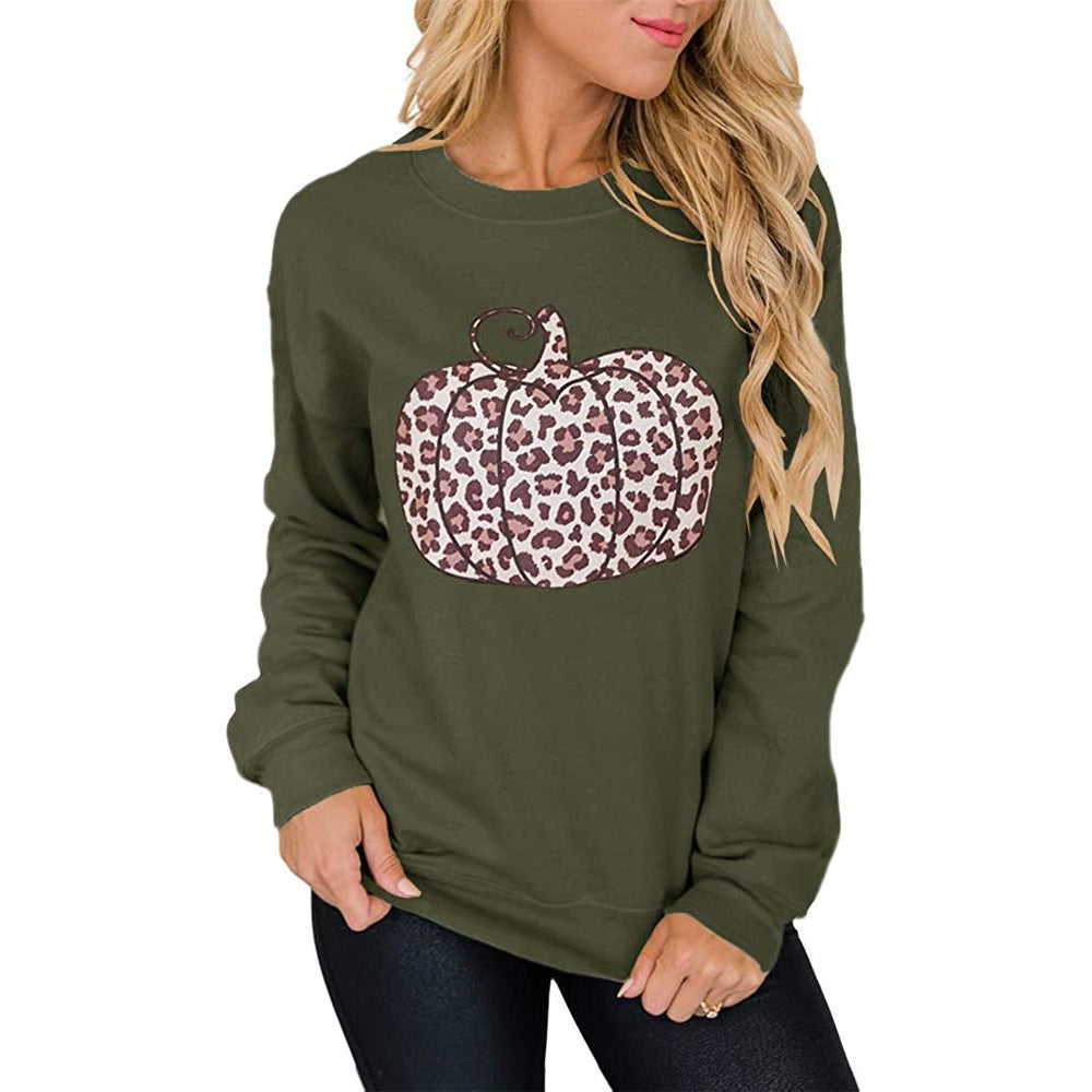 European And American Women's Halloween Leopard Pumpkin Print
