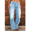 Women's Denim Trend Mid Waist Ripped Leisure Straight-leg Pants