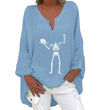 Halloween Themed Print V-neck Cotton Linen Long Sleeve Shirt For Women