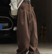 Korean Style Double Pleated Design Loose Casual Trousers Women