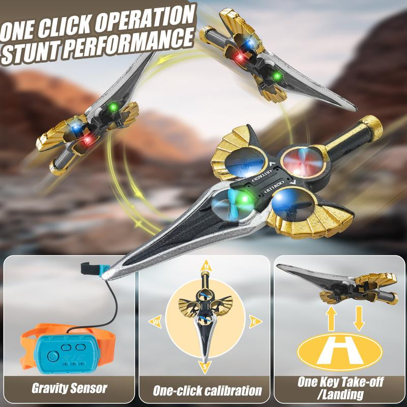 LED Flying Spin Sword Toy with Wrist Remote & Extra Batteries