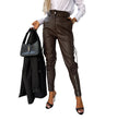 23 Years Fall Winter Fashion Slim PU Leather Waist Skinny Trousers With Pockets