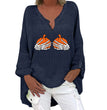 Halloween Themed Print V-neck Cotton Linen Long Sleeve Shirt For Women