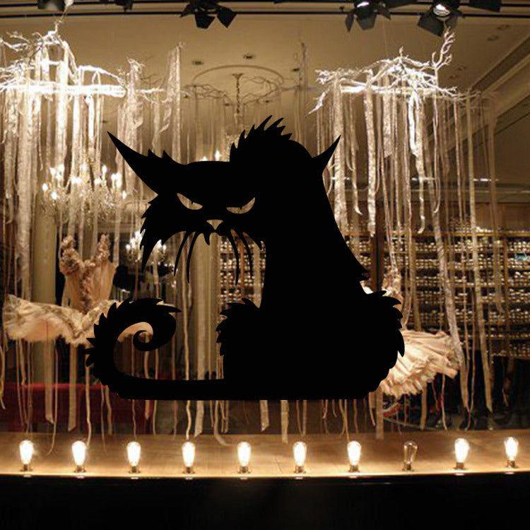 Halloween black cat glass window back carved wall sticker
