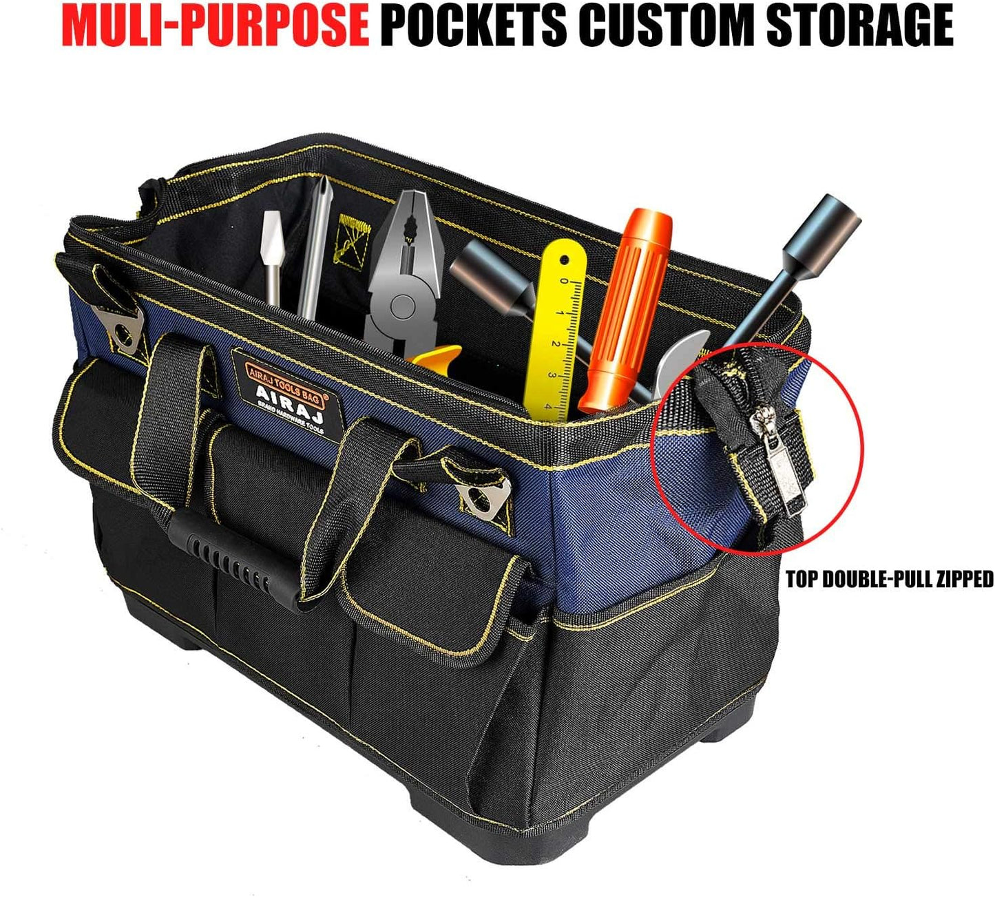 16 in Heavy Duty Tool Bag with 1 Mini Tool Box,Waterproof Tool Tote Bag with Adjustable Shoulder Strap,Large Capacity Tool Organizer Bag for Men,Carrier and Organizer,Blue