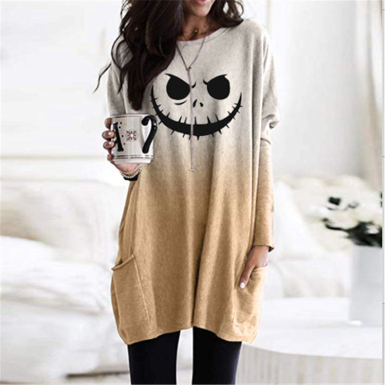 Halloween long-sleeved stitching top