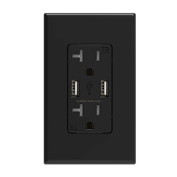 20A USB Wall Outlet with Dual 4.0A USB Ports