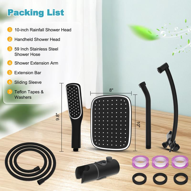 Rain Shower Head with Handheld Spray Combo, High Pressure Rainfall Shower Head, Height Adjustable Dual Shower Head, Luxury Waterfall Showerhead Bathroom