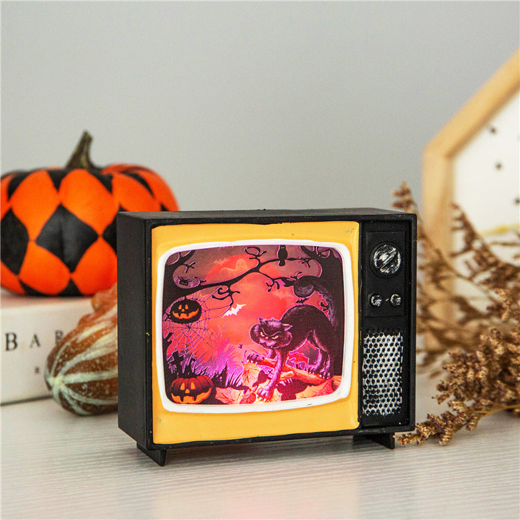Horror House Led Lights Retro Tv Ornament Scary Haunted House Indoor Lantern Halloween Festival Bar Home Party Decoration