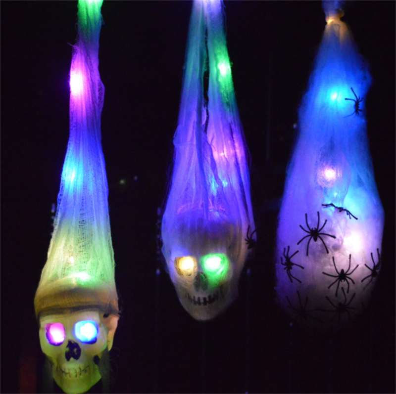 Halloween LDE Glowing Ghost Head Spider Gauze Decoration