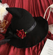 Lolita Velvet Witch Hat Halloween Wide Brim Rose Witch Hat