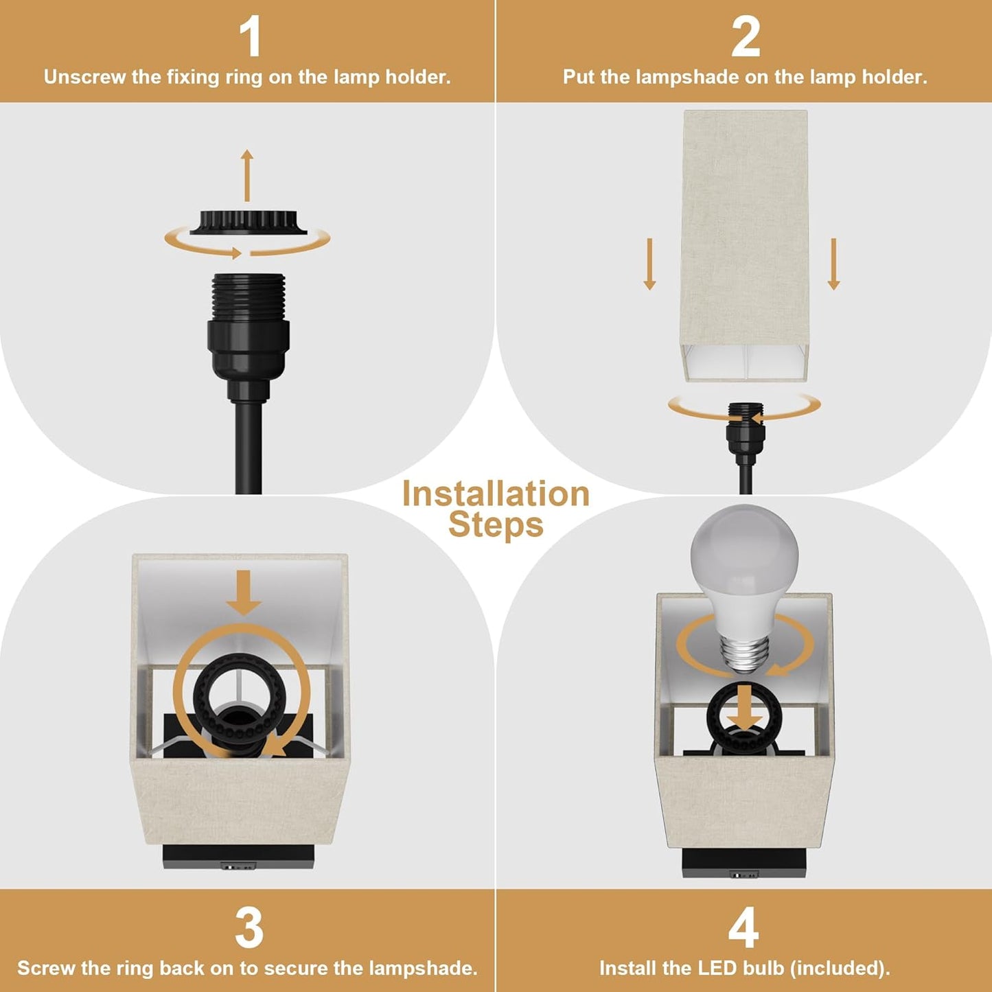 Bedside Lamps, Table Lamp with USB C+A Charging Ports, 3 Way Dimmable Touch Control, Small Nightstand Lamps for Bedroom, Home Decor, Living Room, LED Bulbs Included, Upgraded Beige