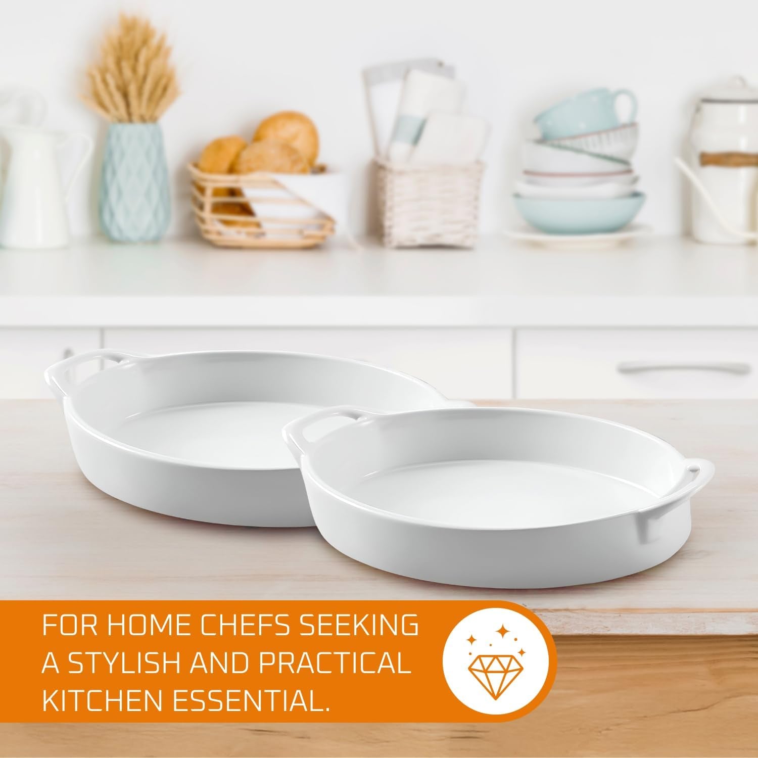 Oval Ceramic Deep Dish Pie Pan Set of 2 - White Baking Dish for Pie Baking and Serving Dishes - Durable Oven and Microwave Safe Bakeware - Thoughtful Gift for Baking Enthusiasts - 10X6-Inch