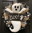 Halloween Wreath BOO Farmhouse-Ghost Wreath Outdoor Front Door Indoor Wall Decor Honeycomb Ghost Smiley Balloon For Halloween