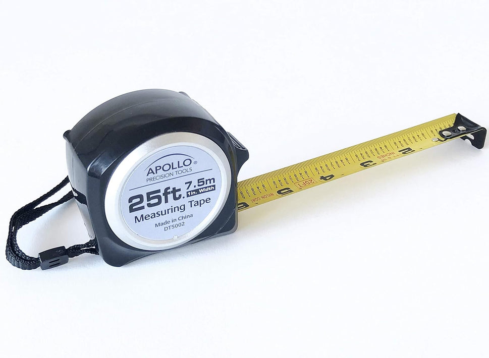 Tools Measuring Tape, 25 Foot Tape Measure with Retractable Blade, Fraction Markings, 1 Inch Nylon Blade, 8 Foot Standout, Lock Button and Belt Clip - Black - DT5002