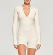 High Waisted Zippered Cardigan Insulation Jumpsuit
