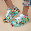 Halloween Cartoon Print Flats Fashion Graffiti Flats Shoes Platform Lace-up Round Toe Sports Shoes