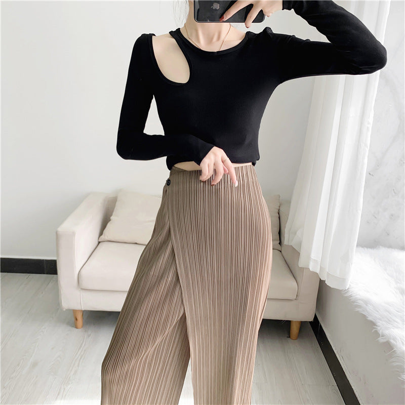 Straight Oblique Loose Slimming Casual Pleated Pants