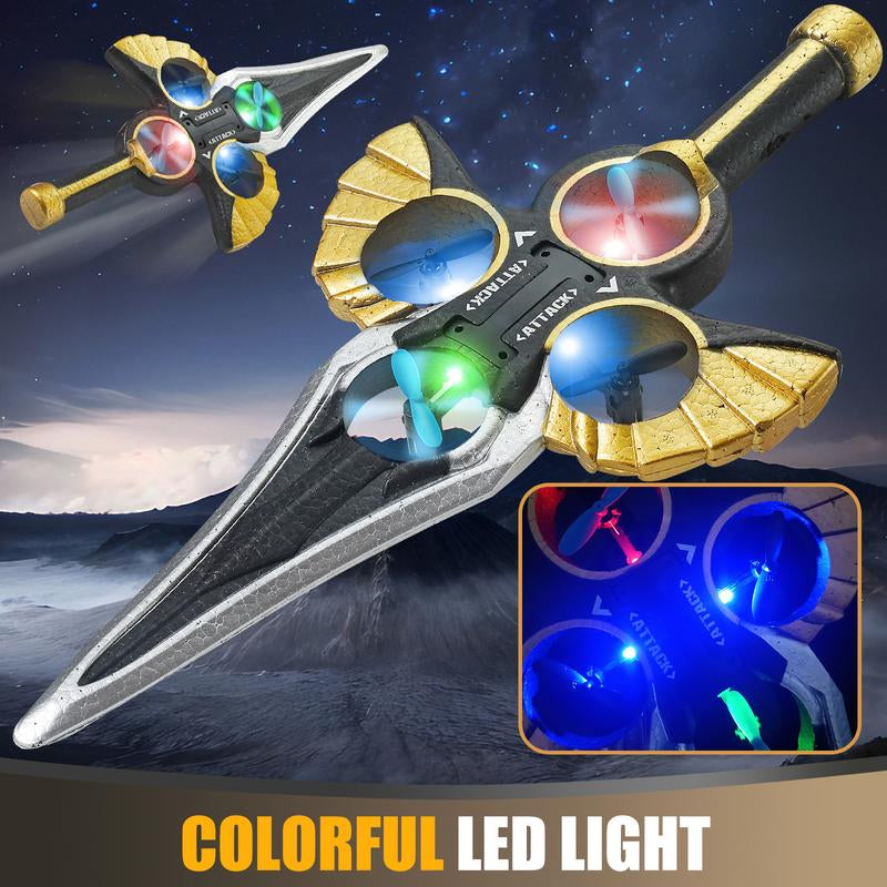 LED Flying Spin Sword Toy with Wrist Remote & Extra Batteries