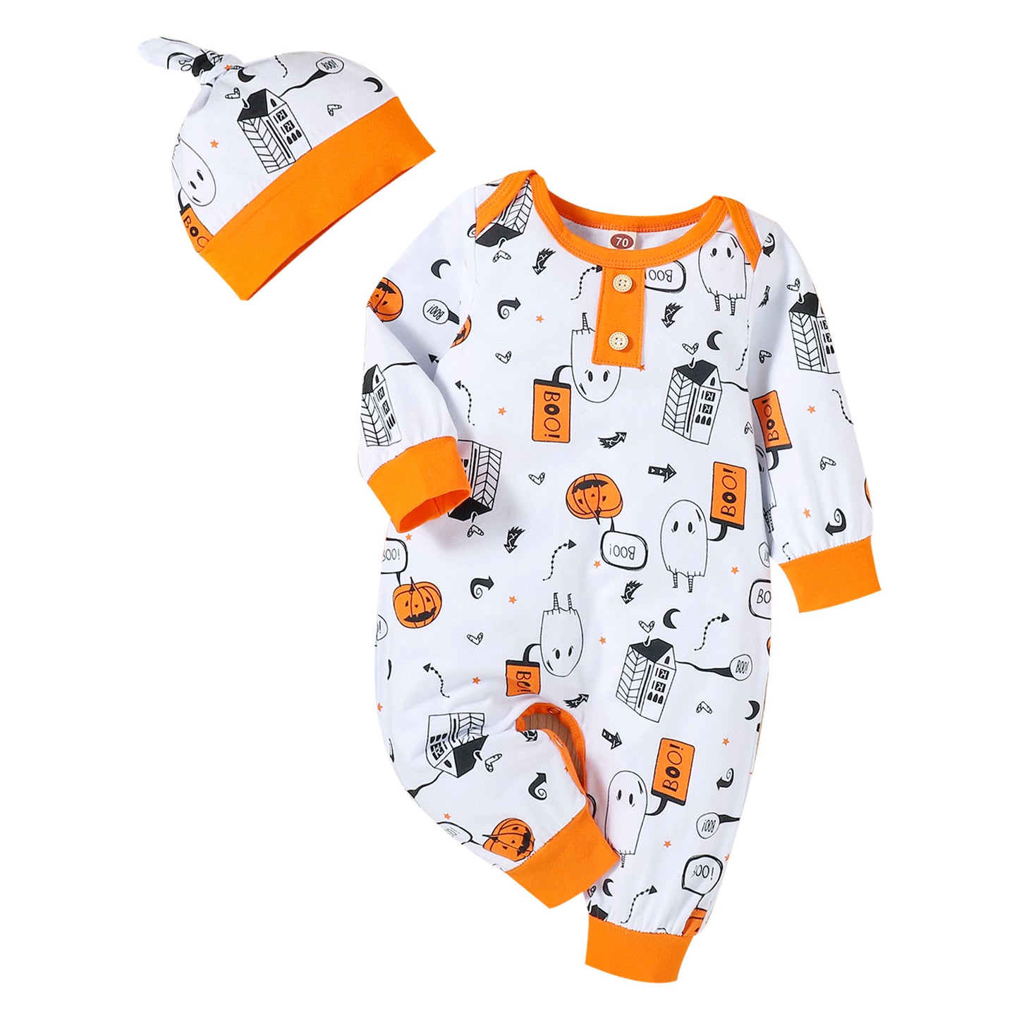 Boys And Girls Halloween Print Hooded Jumpsuit