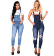 Women's Ripped Denim Suspender Pencil Pants