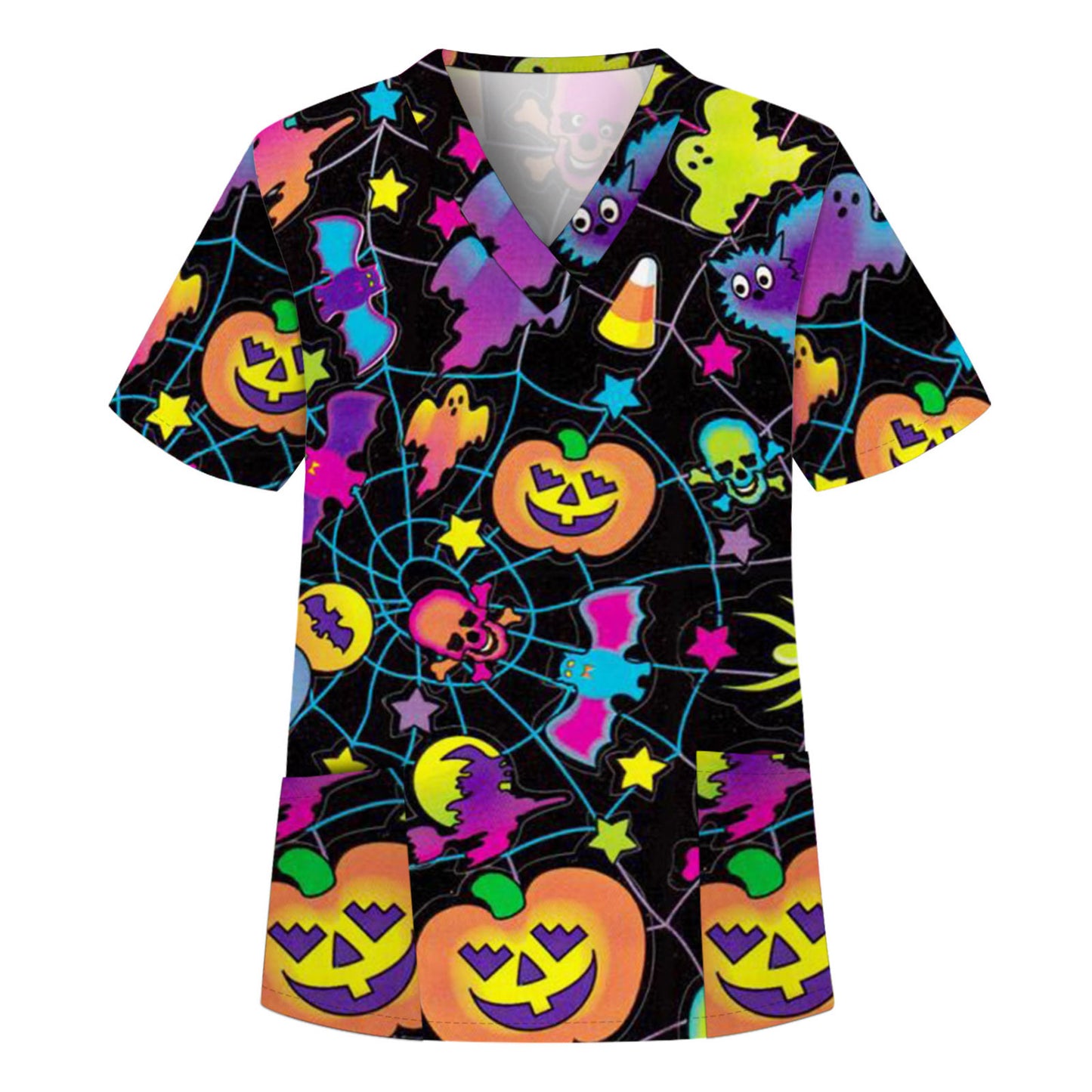 Digital Printed Halloween Short Sleeve Overalls Top
