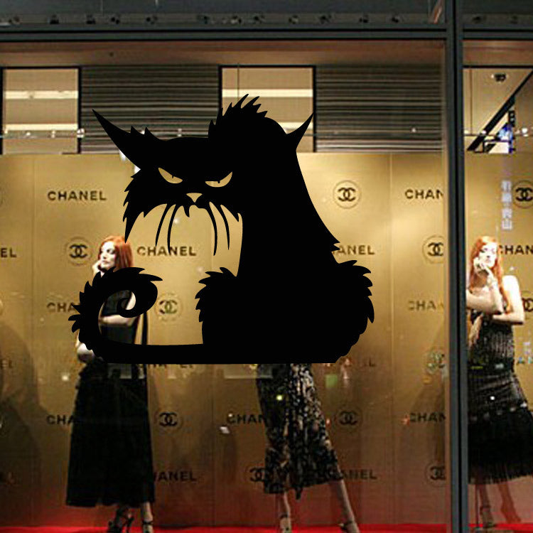 Halloween black cat glass window back carved wall sticker