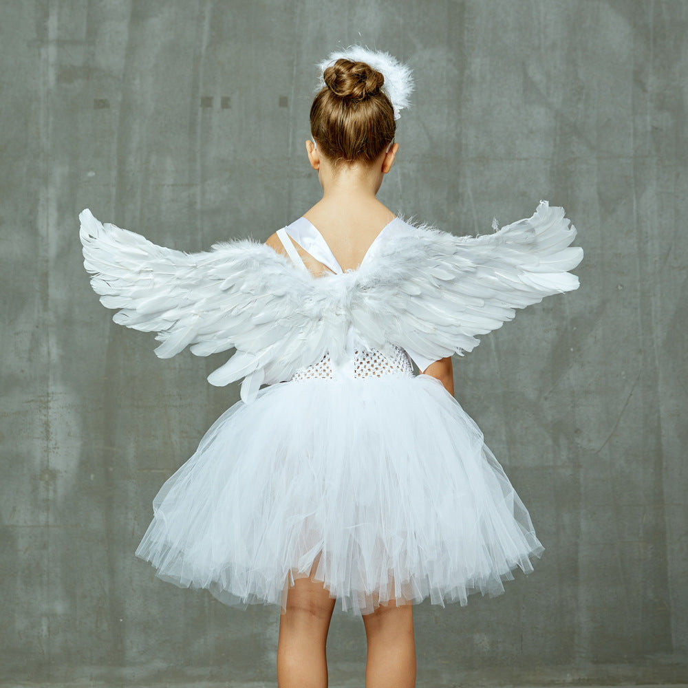 Halloween White Angel Play Costume Children's Performance Pettiskirt Suit Princess Dress