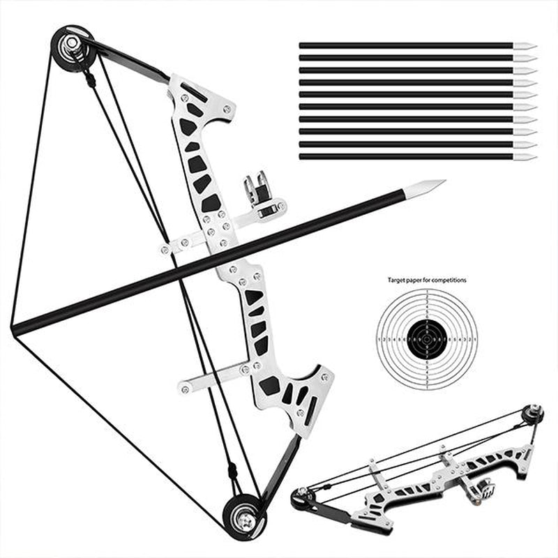 3-Size Mini Stainless Steel Compound Bow & Arrow Set with Pulley System for Beginners Indoor/Outdoor Fun LH/RH Use Ultimate Gift for Teens & Adults