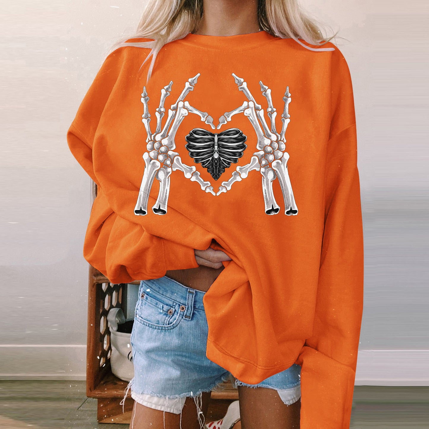 Halloween Women's Long Sleeve Casual Print Padded Sweatshirt
