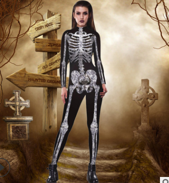 AliExpress Explosive Halloween Skull Digital Printed Skinny Jumpsuit
