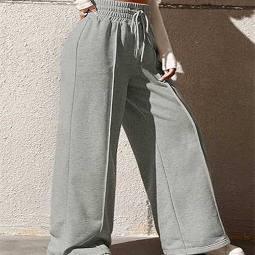 Women's Casual And Comfortable High Waist Drawstring Solid Color Sports Home Wide Leg Trousers