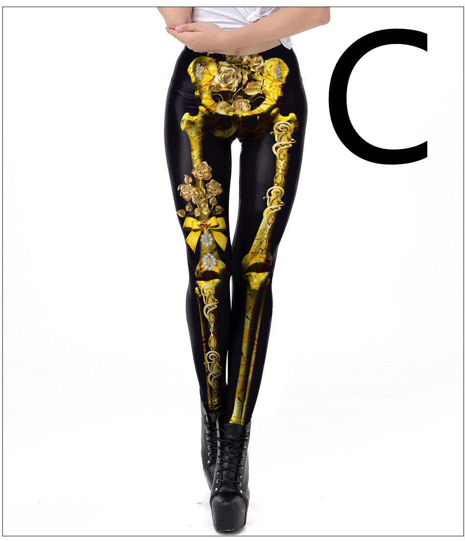 Halloween Night Skull Frame Digital Print Sexy Leggings
