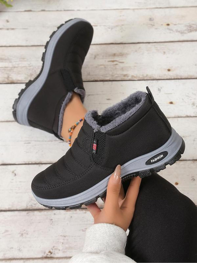 (Runs Small 1 Size) Warm Fleece Lined Slip-On Sneakers, Anti-Slip Soft Sole Casual Shoes, Comfortable Versatile Footwear for Daily Wear