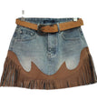 Retro Blue Tassel Denim Skirt