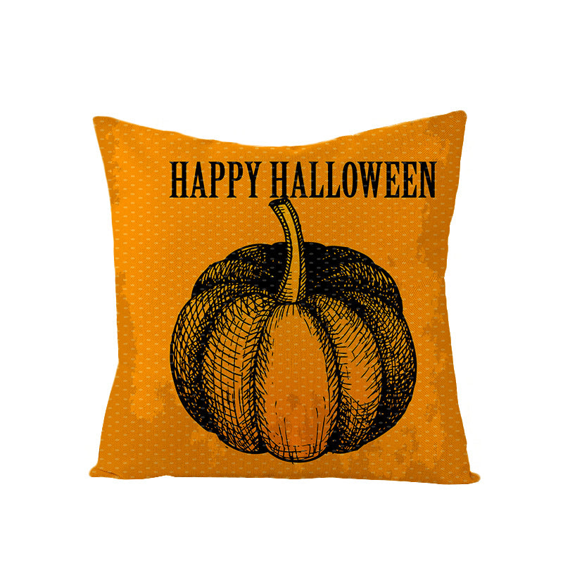 Home Halloween Pumpkin Linen Pillow Cover