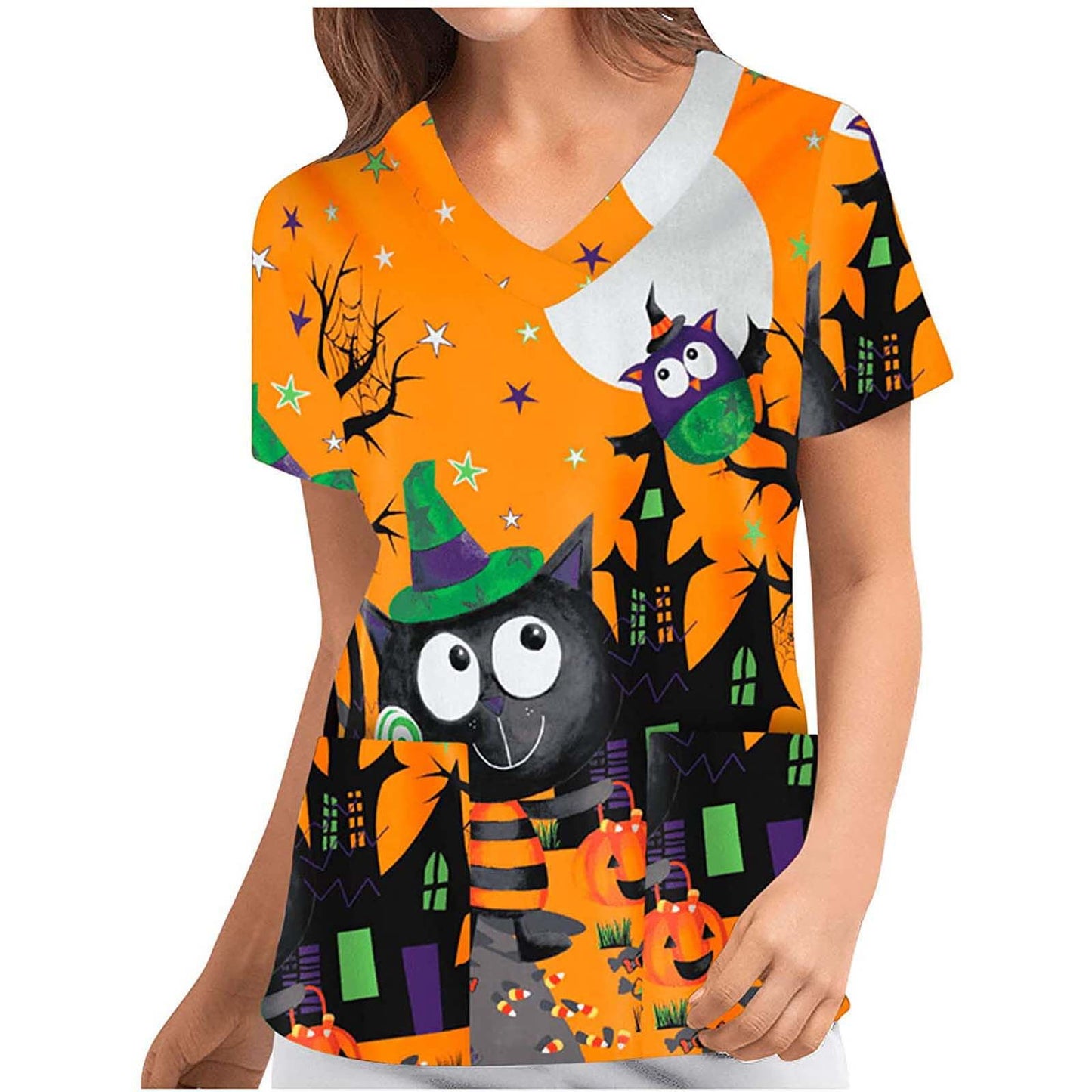 Digital Printed Halloween Short Sleeve Overalls Top