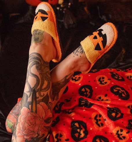 Candy Corn Jack O Lantern Slippers Halloween Corn Jack-o'-lantern Slippers