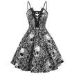 Women's Halloween Skull Print Sling Straps Waist And Large Retro Dress