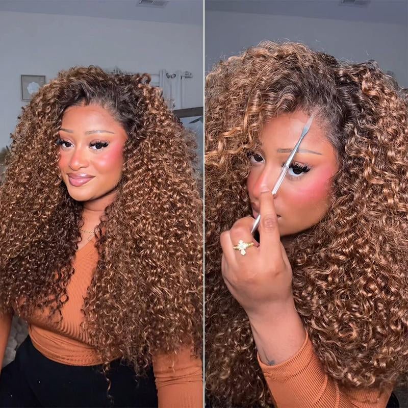 [Blend]Frodio Veralux™ Blend Human Hair 24” Golden Chestnut Curly 13X6 HD Lace Wig Glueless Wear Go Wig Tiktokshopblackfriday