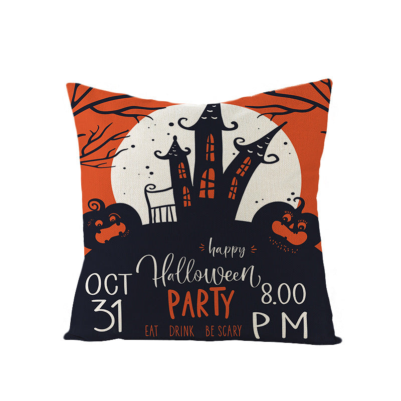 Home Halloween Pumpkin Linen Pillow Cover