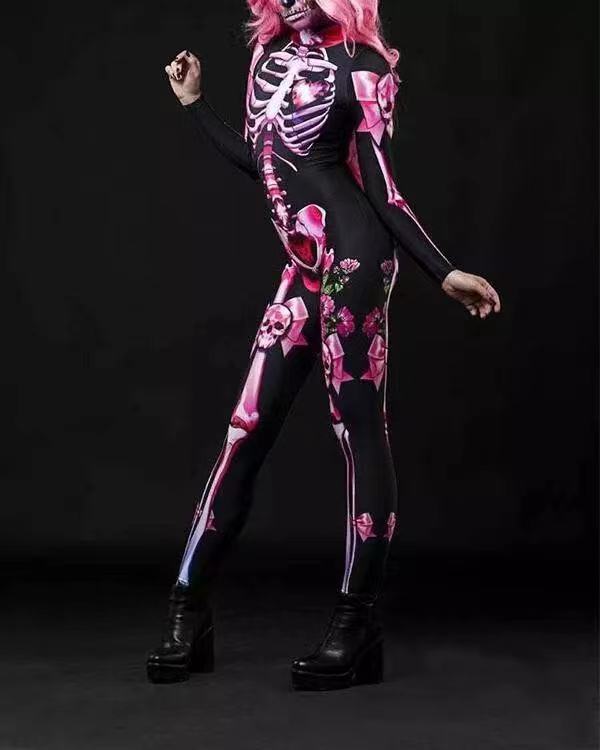 Halloween Skull Skeleton Print Jumpsuit