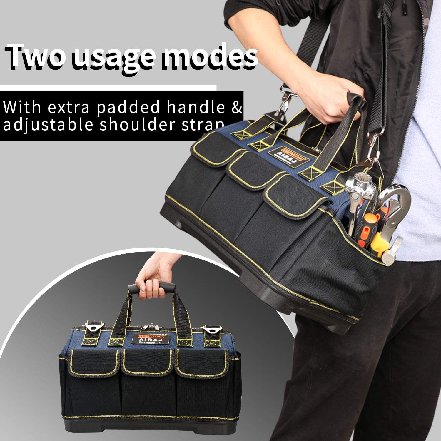 16 in Heavy Duty Tool Bag with 1 Mini Tool Box,Waterproof Tool Tote Bag with Adjustable Shoulder Strap,Large Capacity Tool Organizer Bag for Men,Carrier and Organizer,Blue