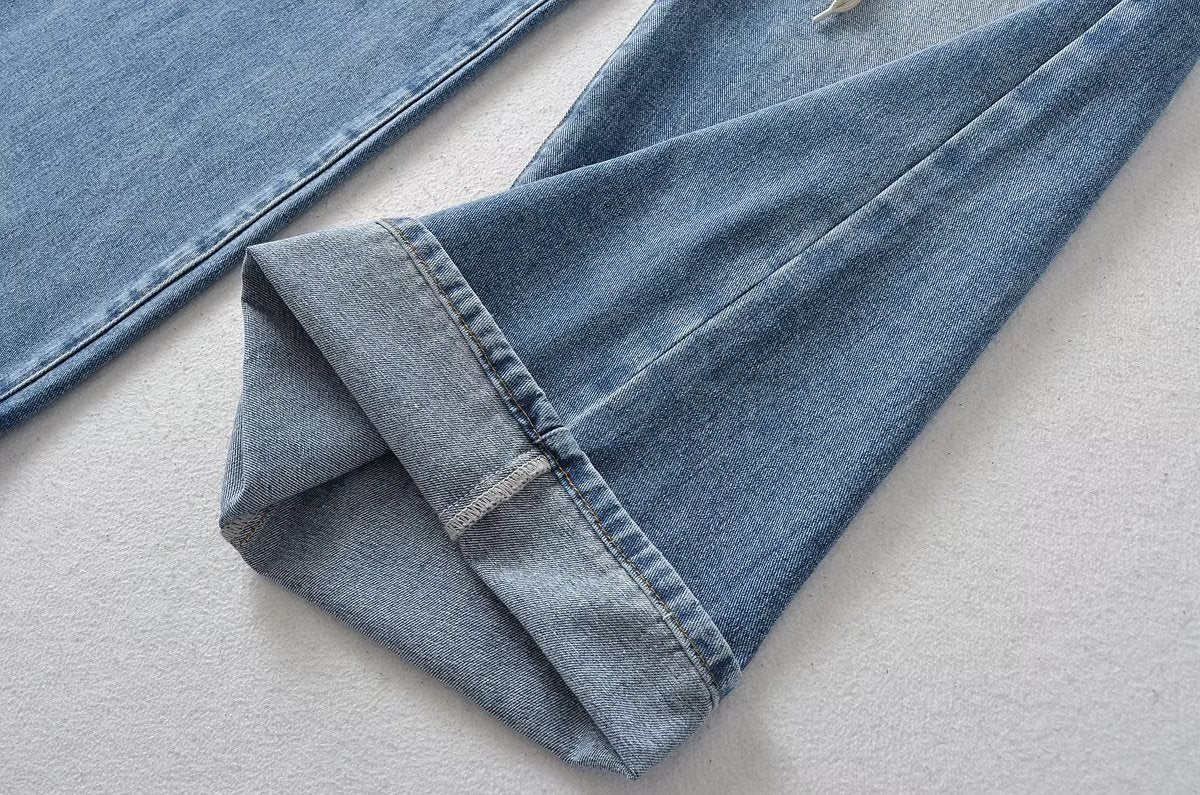 New High Waist Drawstring Ribbon Casual Loose Straight Jeans